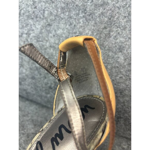 Sam Edelman Eleanor Animal Print Heels Women's 7M Brown Leather Ankle Strap - Picture 2 of 6